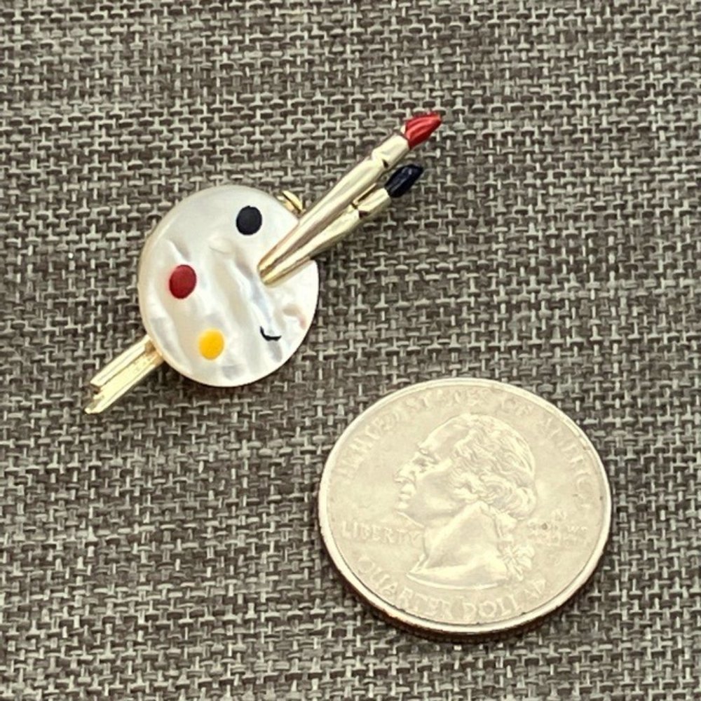 Artist Palette Pin Brooch As Is Mother Of Pearl Gold Brushes Paint Painter Art